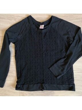 Jasmine Black Lace-Front Crewneck Top